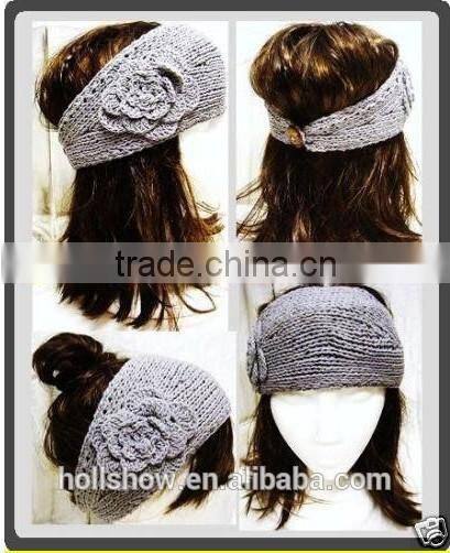Wholesale Hair Accessory Ladies Crochet Patterns Flower Head Wrap Women Knitted Headband