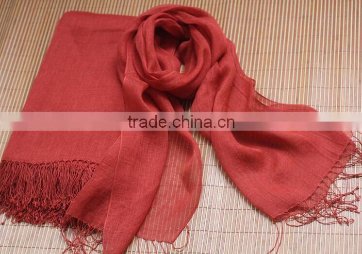 Wholesale Korean Japan Fashion Women Solid Color Plain Tassel France Linen Scarf Shawl
