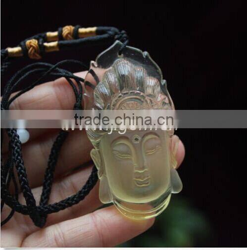 2015 Citrine Natural quartz crystal Bodhisattva Statue Pendant Carved Healing