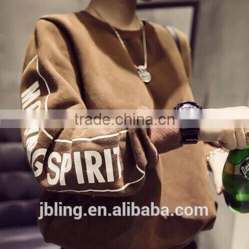 2015 new women's plus thickness washed velvet long-sleeved sweater letter head T-shirt