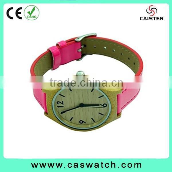 charming casual Arabic face wood watch, custom made wooden men's women's watch, wood case with red leather strap watch