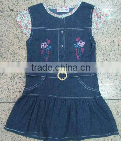 stock blue color girls one piece dress pattern SO