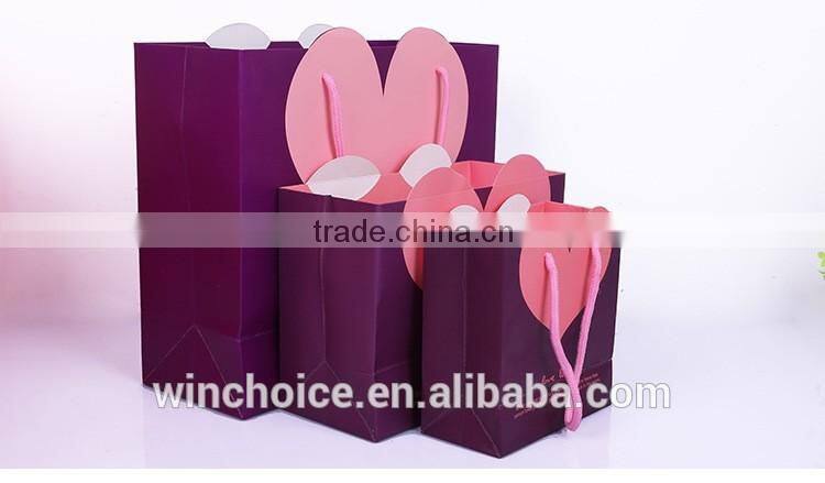 LOVE heart shape , Ivory board /art paper bag ,shopping promotion bag ,cotton rope handle