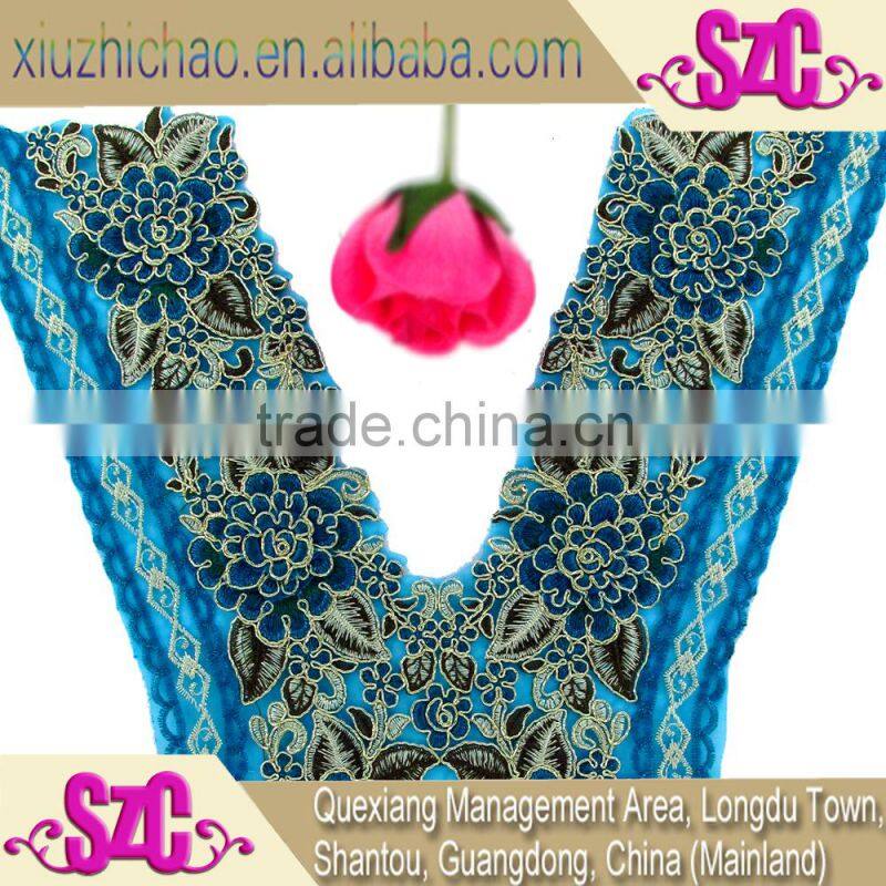 HG0050-3(9.0)Top quality popular handmade applique decorative fabric neck embroidery designs lace