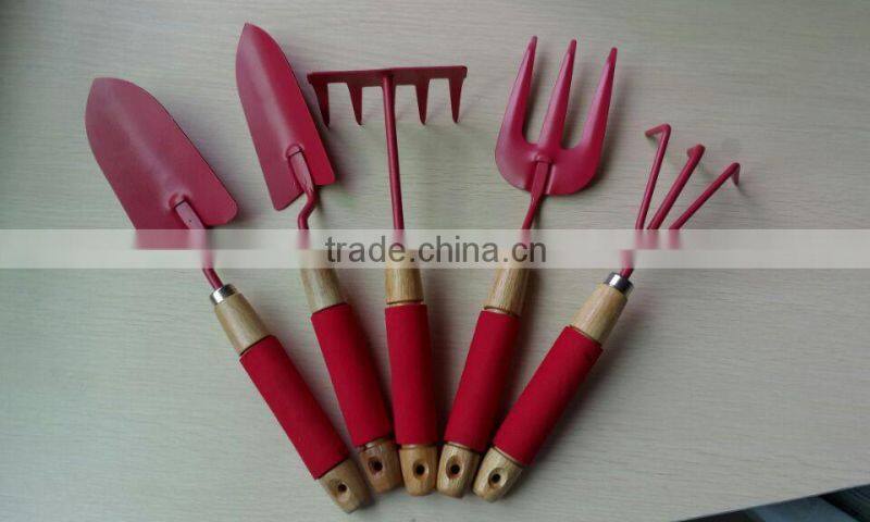 6pcs Wooden Handle Garden hand Tools Trowel Fork Rake Hoe