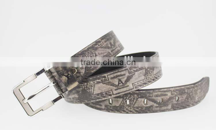 Fashion style black print pu leather belt for man with shiny metal square accessories in YiWu