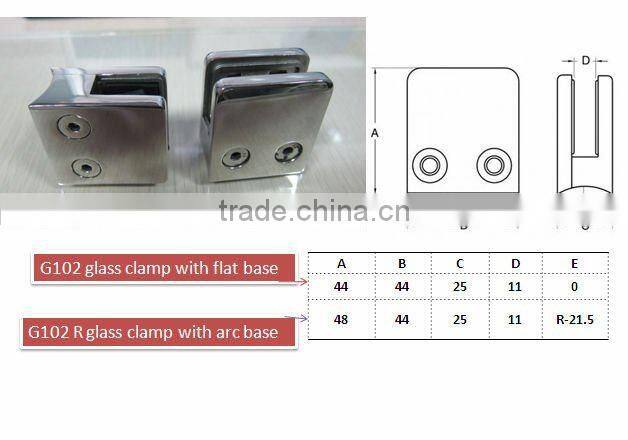 stainless 304/316 Pipe Glass Clamp glass holder for square post