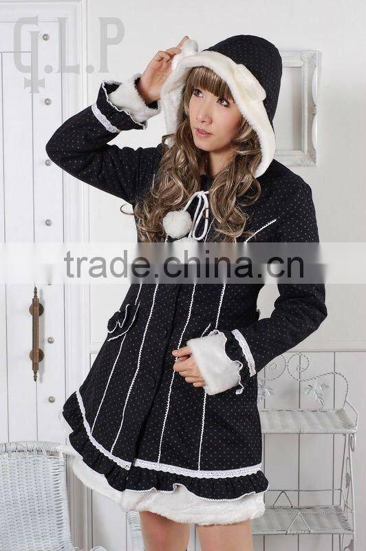 Cotton Black Polka Dot Lace Lolita Blouse 81039