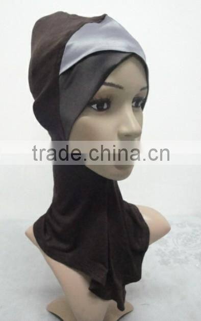 C049 new style both sides two color satin crossover ninja inner underscarf,full underscarf to cover neck