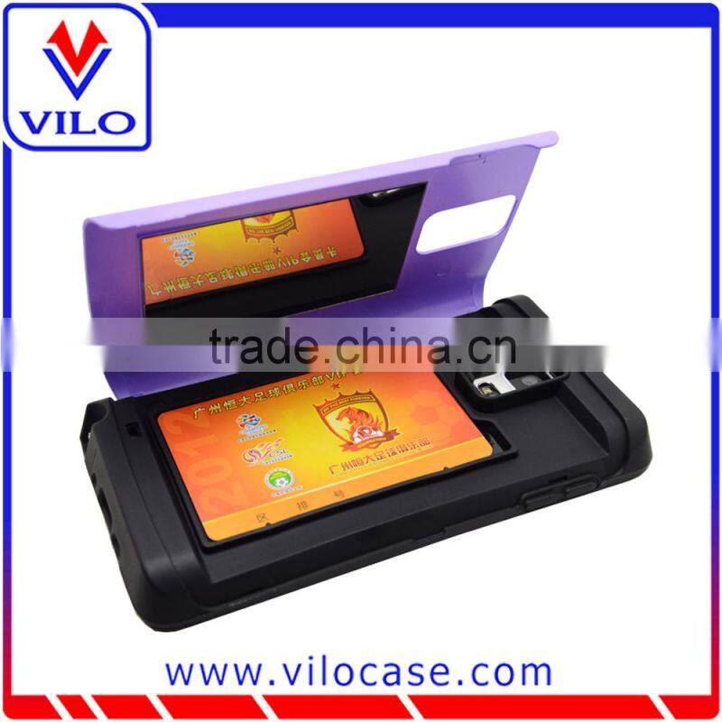 Combo materails card hold touch armor hybrid case for samsung note 4 with mirror