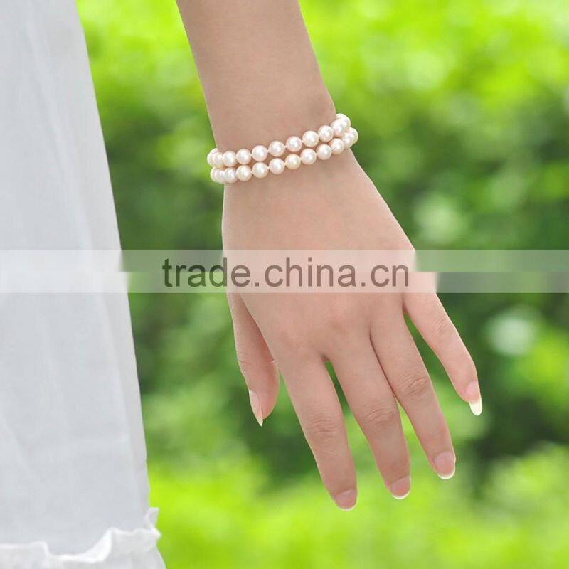 pearl jewelry fresh water pearl three layer bracelet white color near round shape aaa quality
