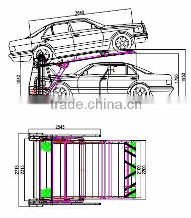 Low Ceiling Car Lift!!TWO LEVEL TILT PARKING LIFT can lifting weight 2000KG