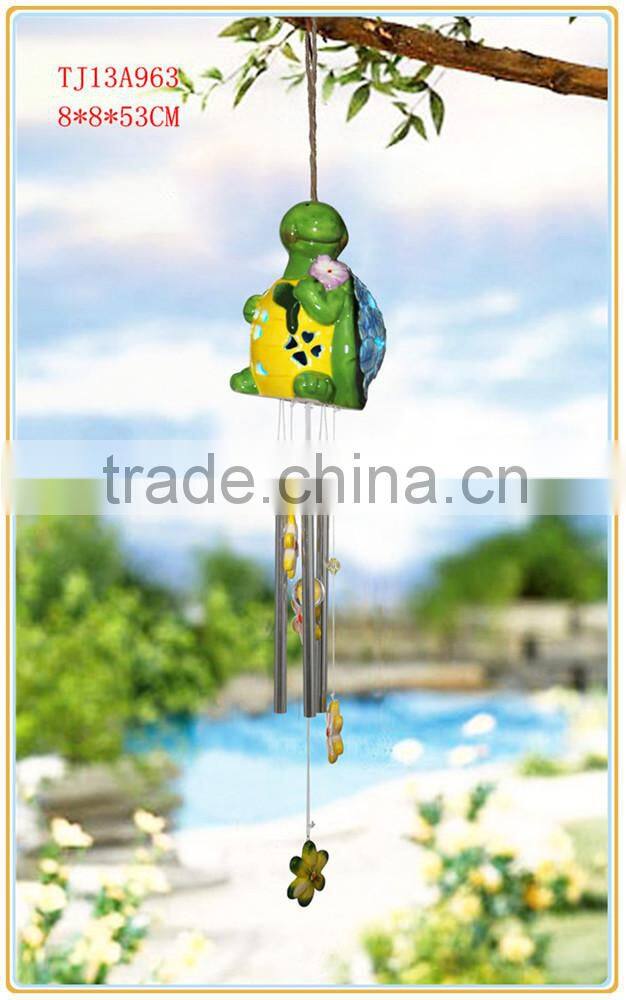 ceramic tortoise wind-bell with solar powered led lights ornaments