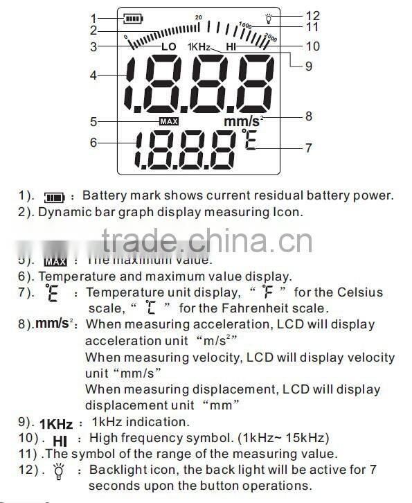 High quality max hold function vibration analysis equipment digital vibrometer