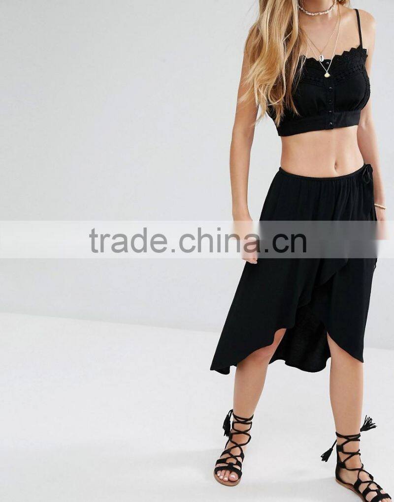 Latest Short Front And Long Back Skirts Wrap Over Frill Midi Skirt