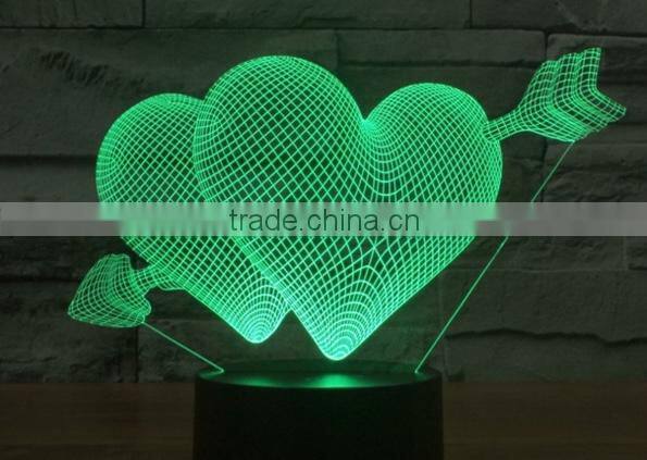 266-Romantic Heart Love Shape Led Lamp 3d Optical 3d Sculpture Illusion Art Special Light Desk Led Lamp