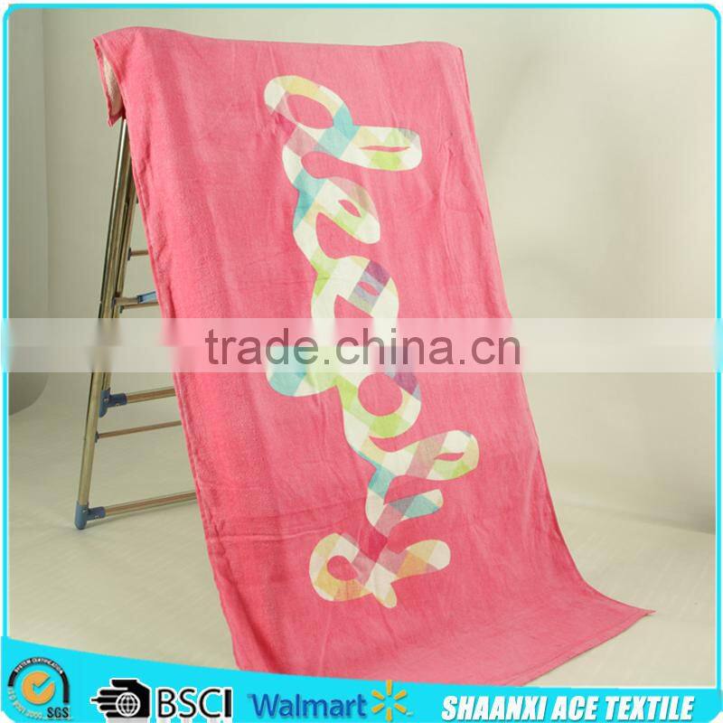 100% cotton rosy pink color airplane sleeping towel velour printed pool towel cover