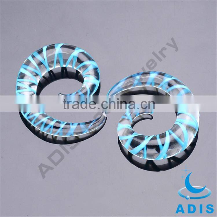 Charming design wholesale custom clear ear spiral glass plug