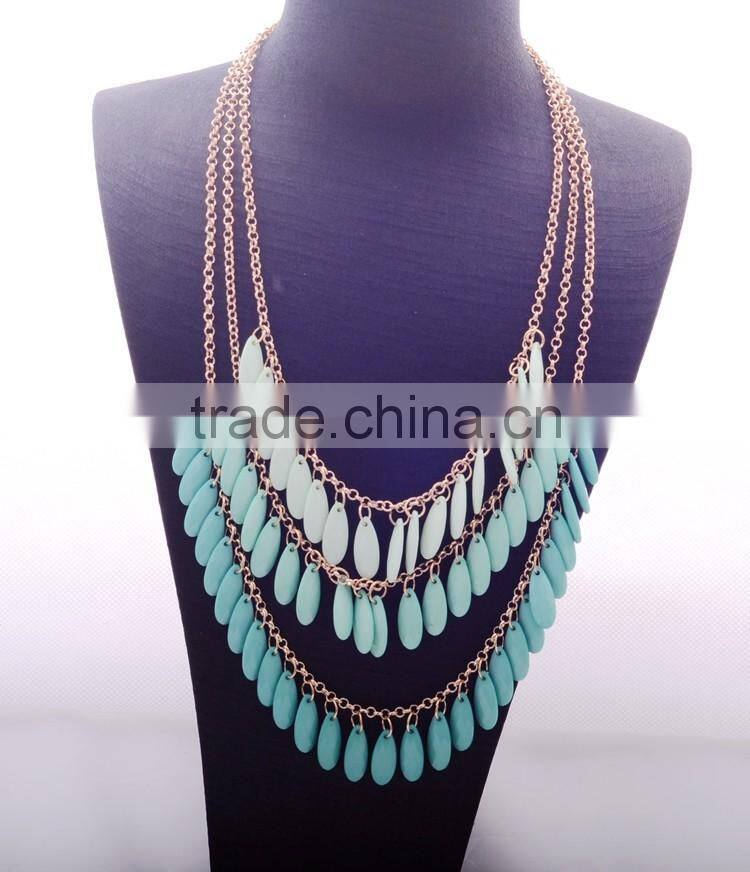 >>>2016 new fashion Bohemian style acrylic women pendant necklace multilayer water drop shape collar necklace/