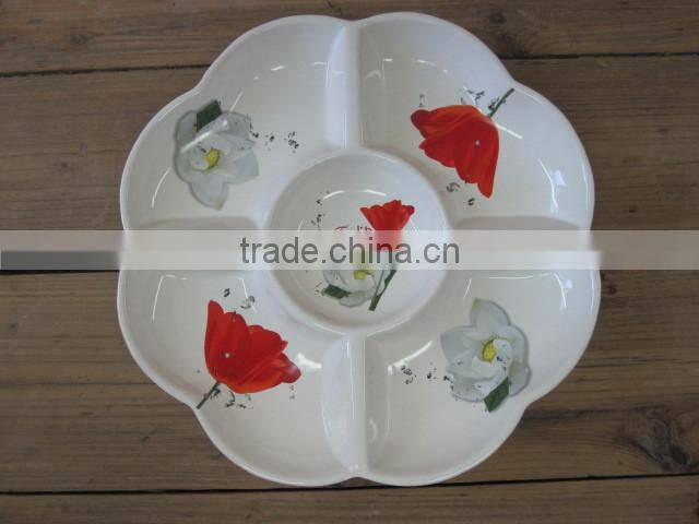 Ceramic Kitchen Serving Dish Tray with Wood Frame