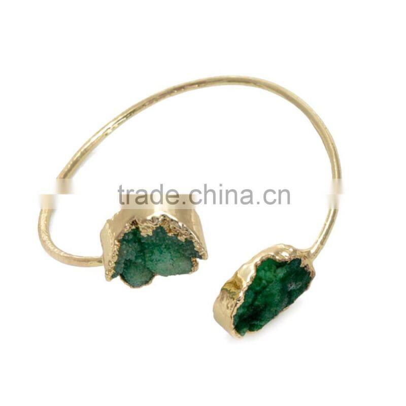 New Arrival Natural Double Druzy Bracelet Expandable Wire Gemstone Bangle Quartz Bracelet