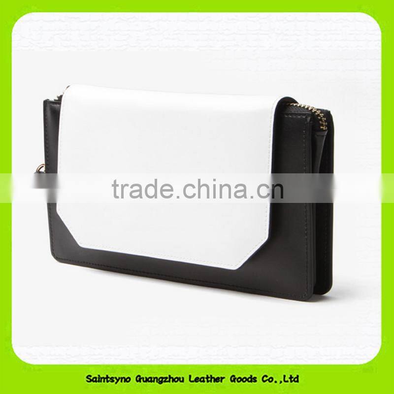 15634 Splicing color leather long style clutch bag purse