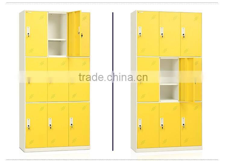 popular colorful steel locker 9 door yellow key lock wardrobe cabinet steel locker furniture for clothing store