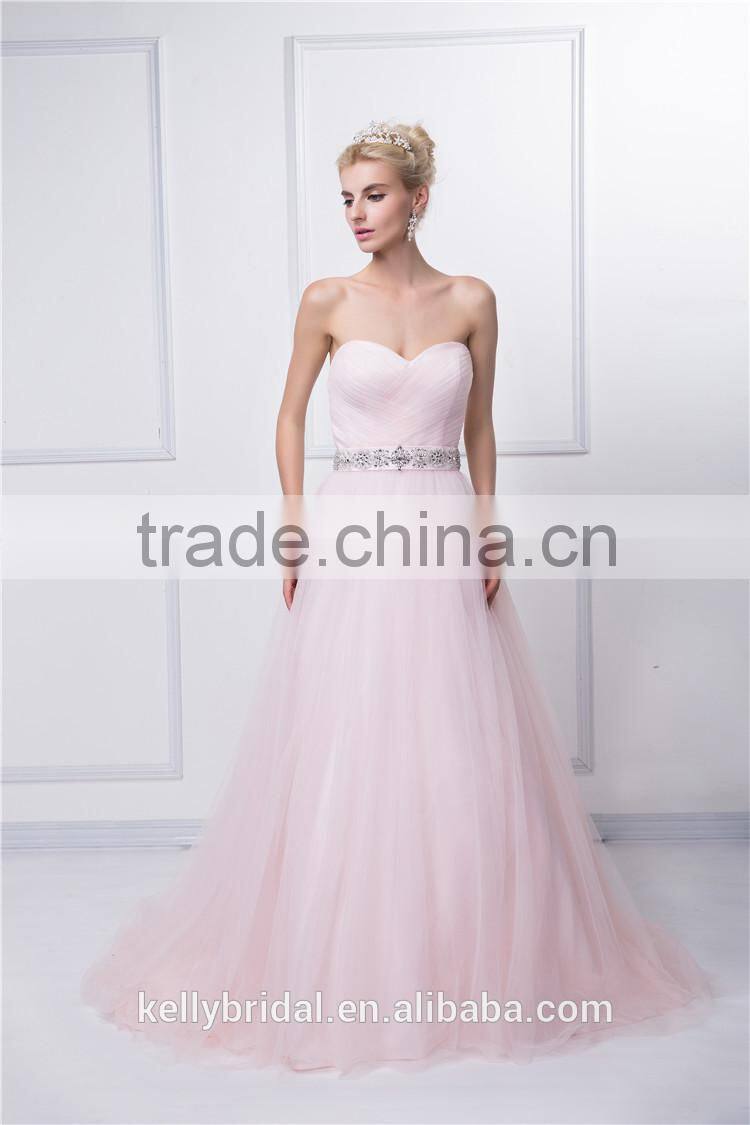 Hotsale A-line sweetheart neckline design used organza fabric with a beautiful sash bridal/bridalmaid dress