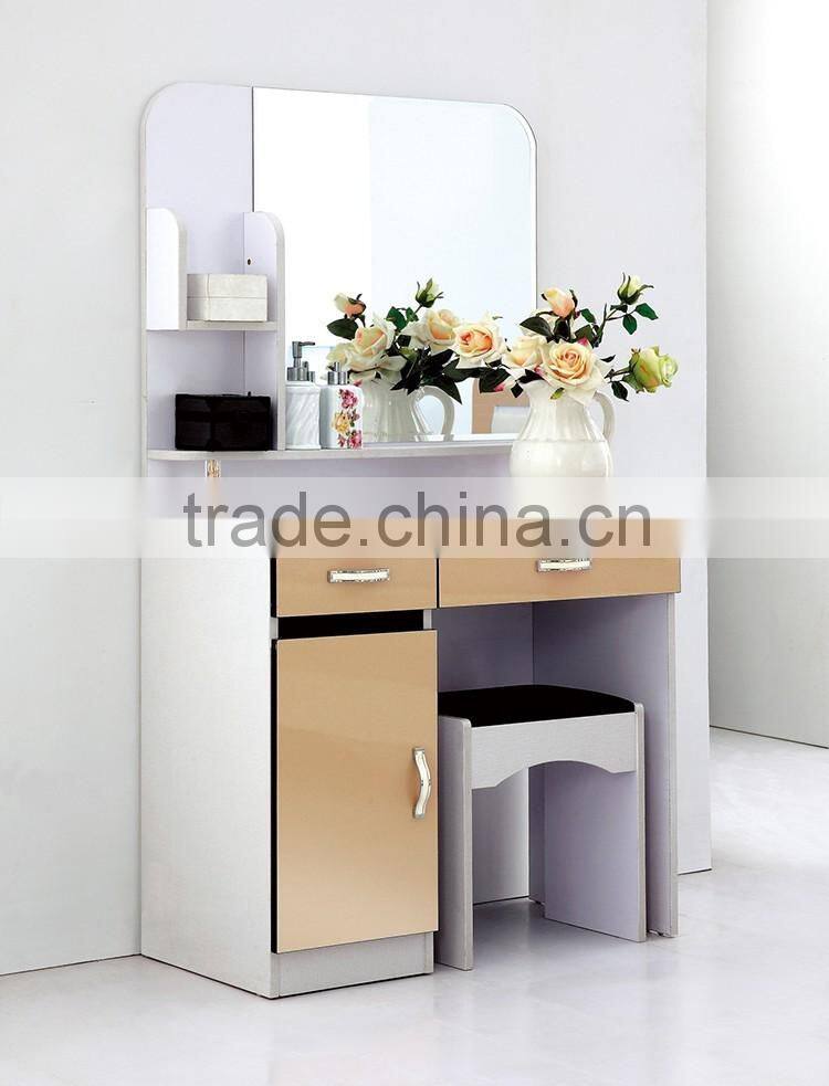 Simple wooden mirrored dressing table/dresser with drawers and stool for bedroom furniture