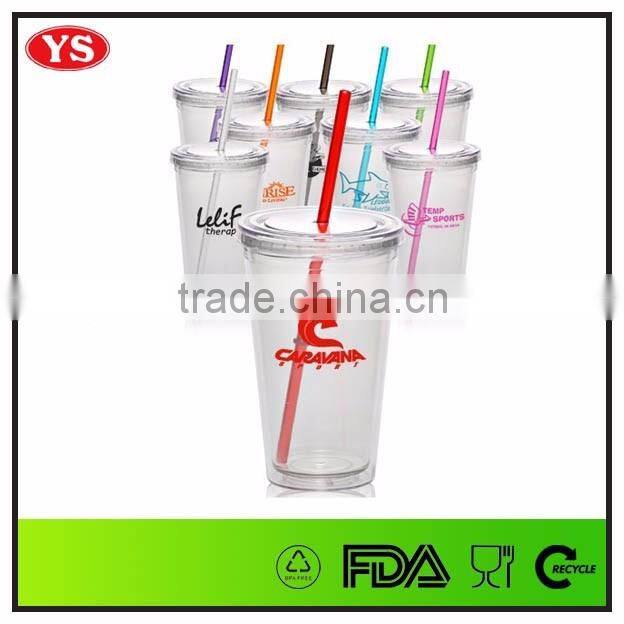 16oz bpa free plastic beverage to go tumbler with straw