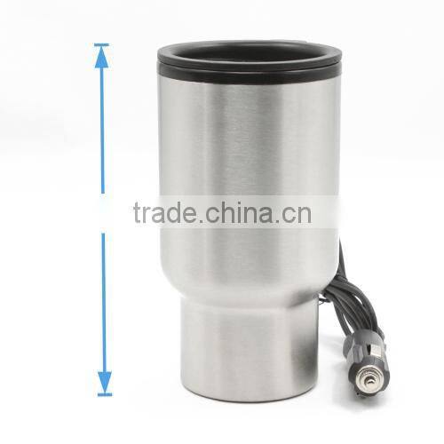 12V 450ml Stainless Steel Car Heated Cup Electronic Thermal Travel Mug Insulation Silver