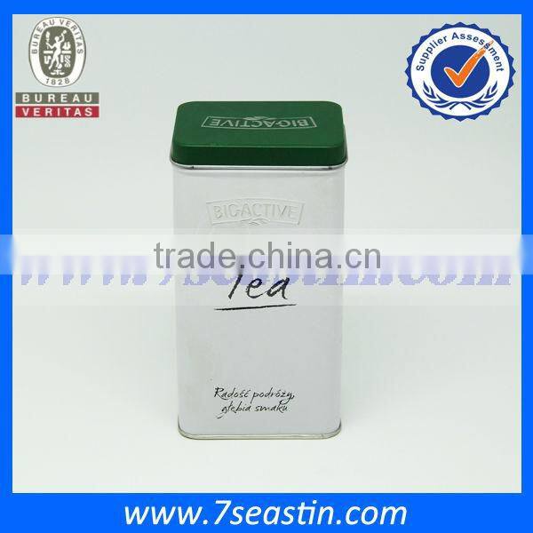 tin can for tea packaging with rectangle shape