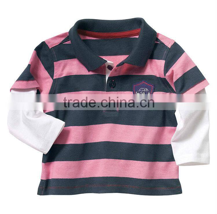 children long sleeve double layer stripe polo shirt