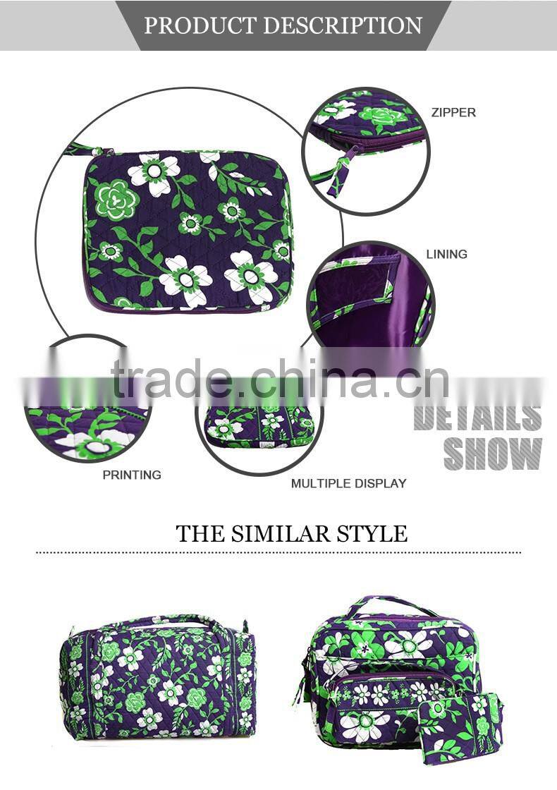 Hot sale cotton bright quilted textile printing insulated women's oem laptop bag