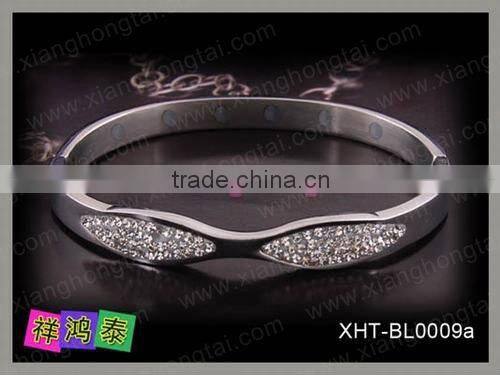 fashion women stainless steel crystal cuff bangle bracelet strong healthy energy bio magnetic jewelry