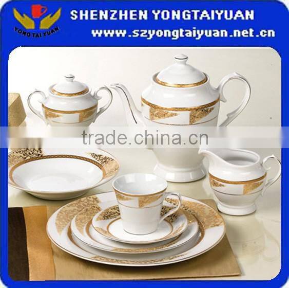 pottery tea cup saucer coffee set with full decal gold tea set