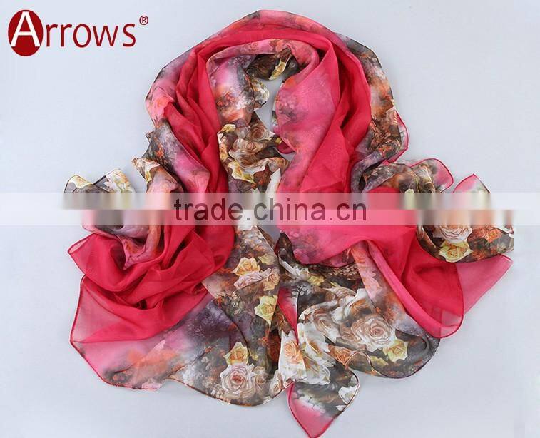 2016 Rose Patterns Gradient 100% Polyster Inmitated Silk Scarf Pashmina Scarves/ Large Shawls Ponchos Wraps Women 145x170cm