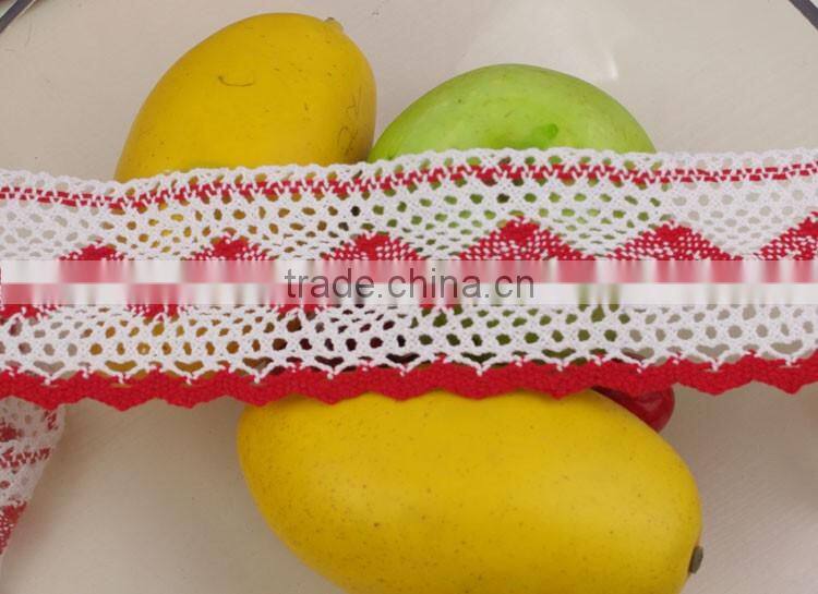 6cm red-white High Quality Modern Design Ribbon Cotton Lace Trim c600407