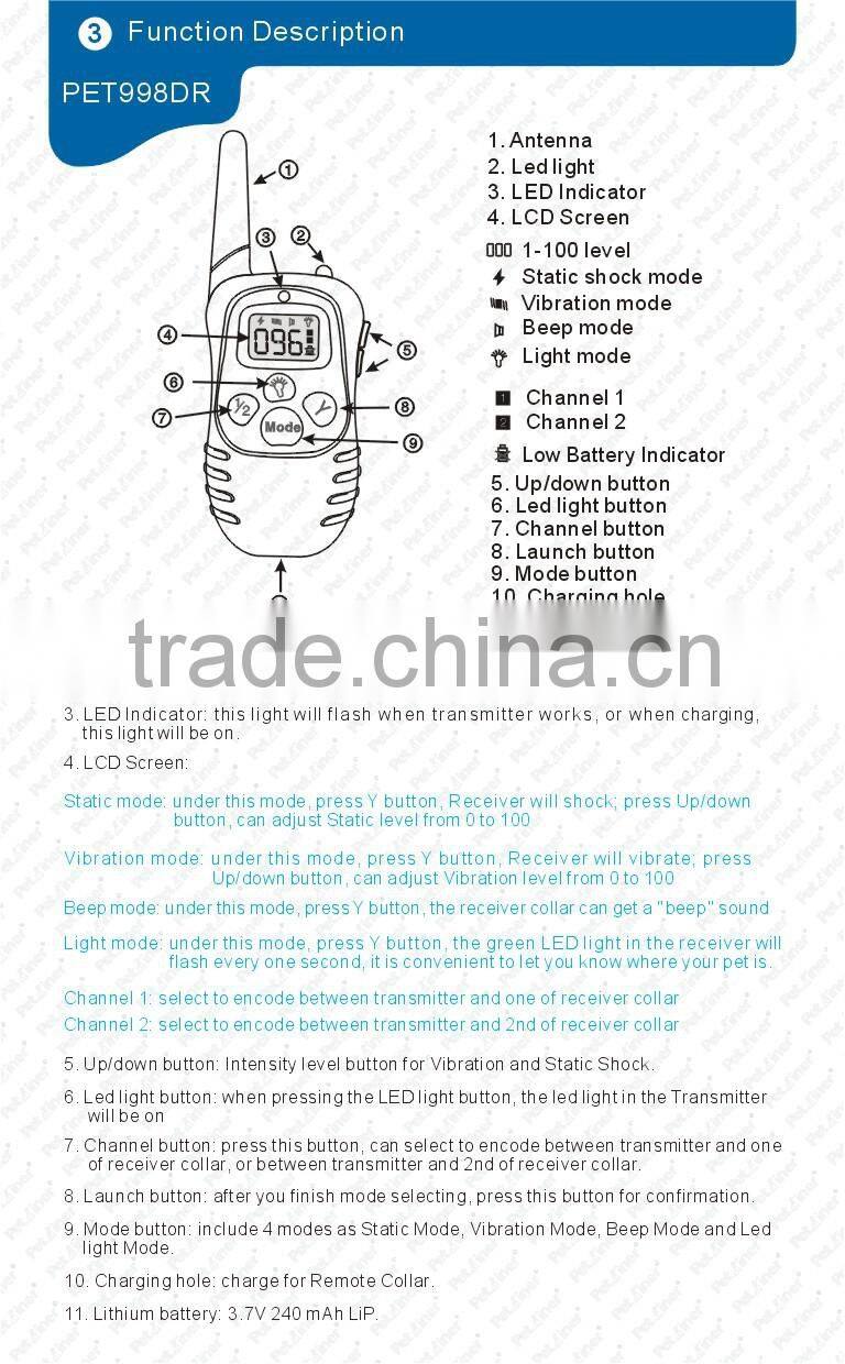 300M Remote Control Vibration Dog Training Collar Waterproof