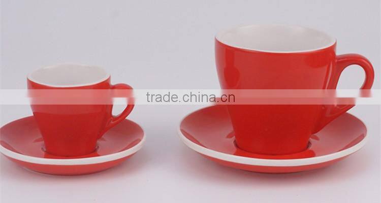 Red White Color Glazed Ceramic Stoneware Coffee Tea Cups and Saucers Sets