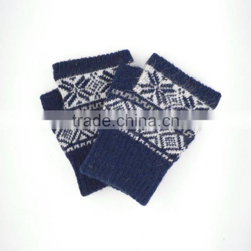 snowflake short finger winter knit gloves