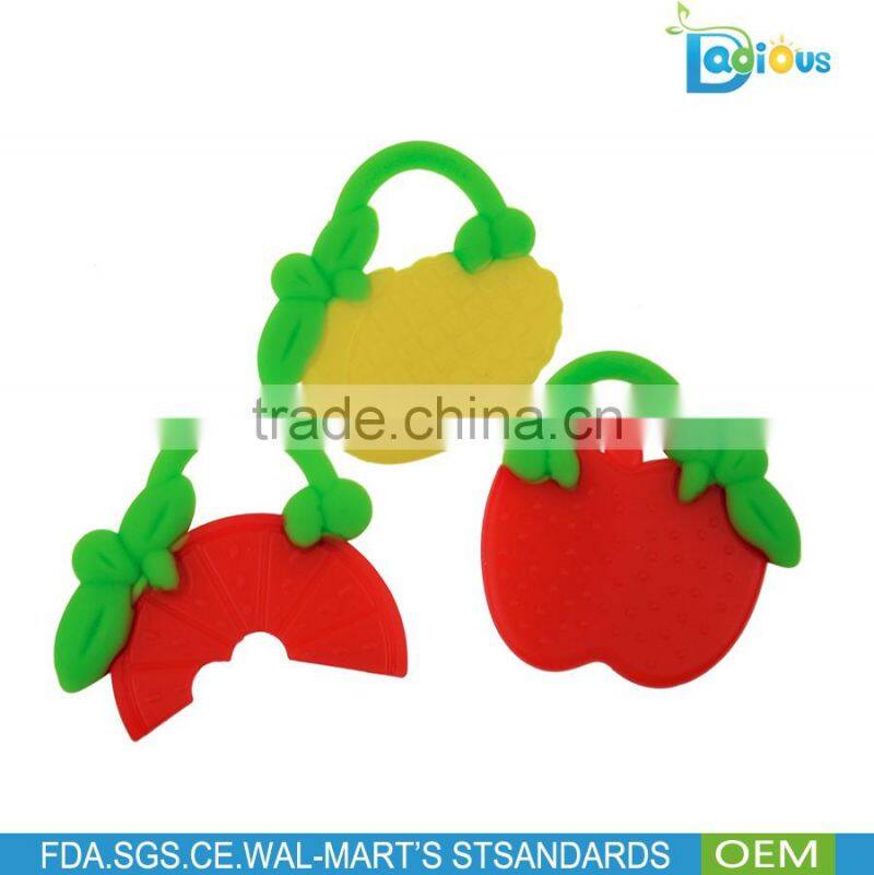 2017 Hot Sale BPA Free Food Grade Silicone Fruit Orange Baby Teether