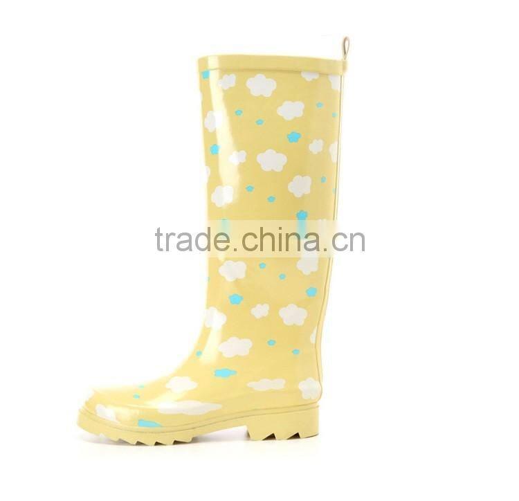 OEM fashion ladies rubber rain boots High top waterproof 100% natural rubber wellington boots