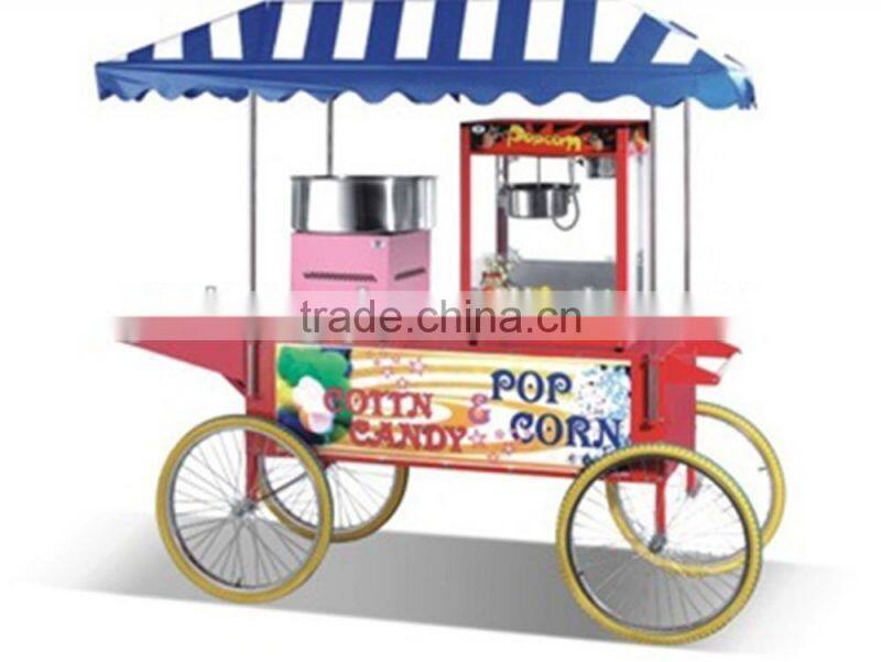 Facory price multi-function cotton candy machine popcorn machine with 4-wheel cart
