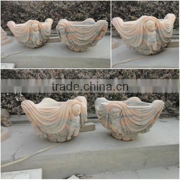 Hand Carved Garden Sunset Red Flowerpot