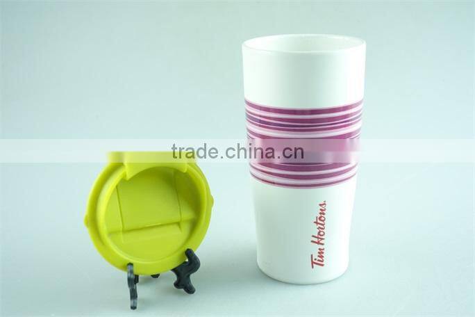 Ceramic coffee mug without handle with silicone lid / band, tall ceramic mugs