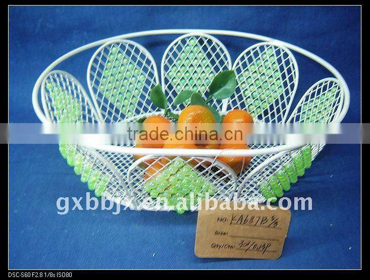Egg shaped creamywhite decorative with green pearl storage fruit basket mill