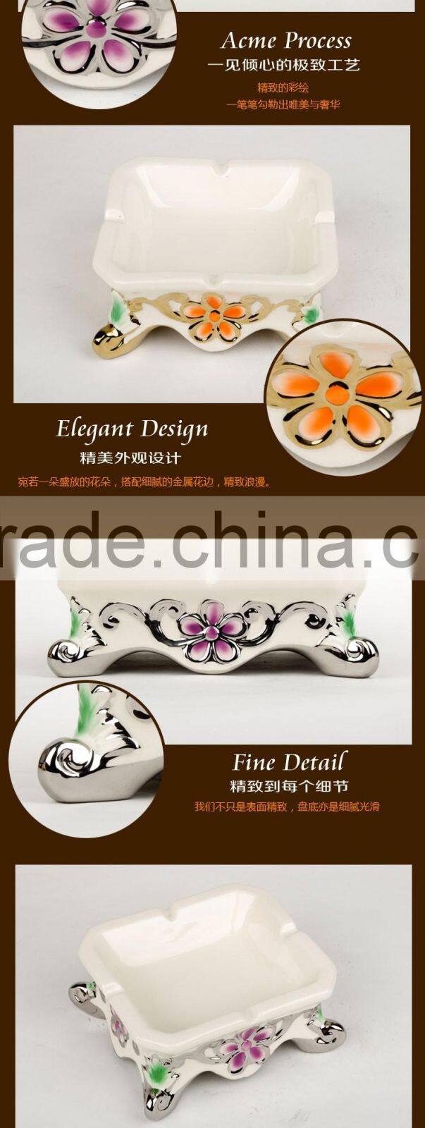 Smoking clear ashtray, silver electroplating ceramic ashtray