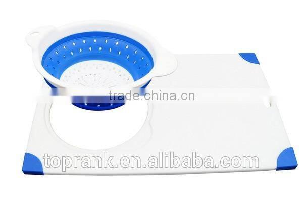 Cheap wholesale kitchen foldaway flexible plastic cutting board with foldable bowl
