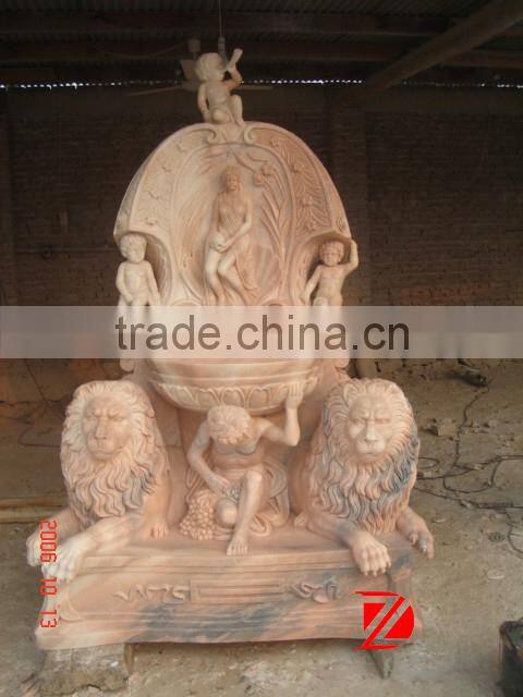 Wall lion fountains with lady statue sculpture